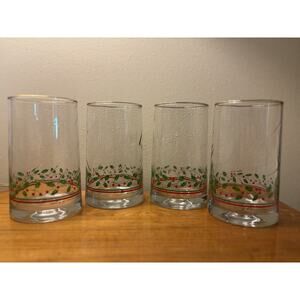 Vintage Arby's Christmas Glasses Tumblers Set of 4 Holly Berry Gold Rim